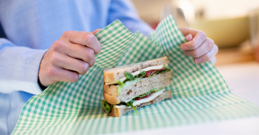 Beeswax or soy wax wrap with sandwich 
